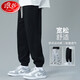 Langsha sweatpants men's spring and autumn wear-resistant and not easy to pilling pants men's loose and comfortable casual pants men's drawstring men's trousers black L recommended 165-175cm