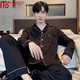 Pajamas modal Pajamas Primavera y otoño Algodón puro Algodón largo 2025 Nueva ropa para el hogar a cuadros para hombres de alta gama de Autumn Style y se puede usar fuera de 719 [tela de algodón sensual] XL [Adecuado para 140-160Jin [Jin iguala 0.5 kg]]]