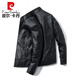Pierre cardin high-end leather jacket men's autumn and winter trendy brand plus velvet motorcycle leather jacket clothes spring and autumn handsome men's clothing 9923JR# black plus velvet M 95-110Jin [Jin equals 0.5 kg]