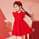 
ASK JUNIOR Girls' Skirt 2025 Summer Thin Small Children's Lace Sleeve Solid Color Sweet Princess Dress Red 130