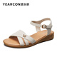 Yierkang women's shoes flat sandals for women with wedges for summer genuine leather breathable middle-aged mother's sandals wearing soft-sole anti-slip beach shoes beige 38