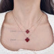 18K gold four-leaf clover necklace au750 color gold rose gold gold clavicle chain set chain birthday gift for girlfriend 18K rose gold (13mm chain set) red agate