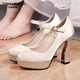 
James Kevin brand main wedding artifact wedding shoes for women 2024 new wedding bride shoes waterproof platform high heels thick sole thick heel 757 champagne color heel upgrade (11cm) 35 225mm