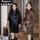 Maycaur Monica clothing fashion pu leather jacket versatile washed leather autumn and winter leather jacket for women dark brown (color without cotton) 4XL 131-140Jin Jin equals 0.5 kg