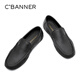 Qianbaidu 2025 men's toe layer sheepskin business casual leather shoes comfortable slip-on beanie shoes loafers black 40