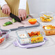 
Xinmeiya Microwave lunch box Student lunch box Separate lunch box Bento box Glass fresh box Insulation bag with lunch box Office worker Smoked purple-1050+ tableware + bag + round 480ml