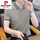 Pierre Cardin Ice Seide Kurzärärmelte T-Shirt Herren Sommer 2025 Neues Kragen Striped Polo Shirt T-Shirt Trendy Herren lässige Kleidung Y6626 Grau 2xl