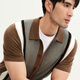 Ordos 1980 wool small lapel striped short-sleeved men's knitted cardigan 18316 brown L 175/96A
