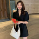 燕浔连衣裙女夏季2025新款女装气质高级感收腰显瘦短款西装短袖裙子女 卡其色 M 建议85-100斤