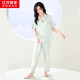 Red bean home imitation silk pajamas for women spring and summer short-sleeved trousers ice silk smooth and light JCJ218 mint green 165