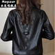 Maycaur Monica clothing fashion pu leather jacket versatile washed leather autumn and winter leather jacket for women dark brown (color without cotton) 4XL 131-140Jin Jin equals 0.5 kg
