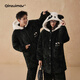 Kissing cat cartoon hooded warm velvet couple quilted pajamas for women winter three-layer thickened men's suit home clothes 188 jet black male L