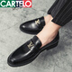 Katile Crocodile Europe Station Night Hair Stylist Poined Toe Cuero Casual Leather Shoes British British Lazy Business Business Beans Zapatos para hombres 9871 Negro 38