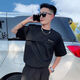 
Fini Dongjue Internet celebrity fake two-layer letter short-sleeved T-shirt male social spirit young man half-sleeved trendy handsome T-shirt summer top black [B1595-Holo] short T L recommended 95-115Jin [Jin equals 0.5 kg]