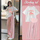 Meng Yilan (Mengyilan) Suit de maternité New Corée Hot Mom Summer Summer cette année Cover Top à la mode de cette année portant un pantalon de maternité. Top blanc bleu + pantalon de relance à jambes larges bleu [L [100-120Jin [Jin est égal à 0,5 kg]]