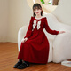 Xuanxuan Xiubei girls princess dress autumn and winter 2024 new children's long-sleeved dress little girl style velvet long skirt burgundy velvet hairpin 160