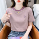 拉夏贝尔（La Chapelle）条纹短袖t恤女宽松韩版女装2025年夏季新款百搭体恤圆领半袖上衣 红色 9928 M 建议95-105斤