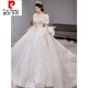 Pierre cardin wedding dress 2024 new style bride main yarn texture large tail pregnant women French light girl small winter single piece white wedding dress XS weight 80 Jin [Jin equals 0.5 kg]