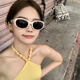 Lekali sunglasses sunglasses men and women high-end sense internet celebrity street photography retro fashion glasses showing face small European and American disco elliptical sunglasses [bemodal frame gray sheet] + leather box