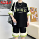 Klsjla Casual Suit Men's Summer Trendy Brand Ice Silk Sports Short à manches à manches Men de Men un ensemble avec de beaux adolescents DT681 Black Suit XL 180 (environ 145-160jin [Jin est égal à 0,5 kg] peut être usé)