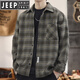 JEEP SPIRIT High Street Trend Heavy Thick Plaid Shirt Jacket Men's Autumn and Winter Long Sleeve Jacket Plus Velvet Men's Shirt 815 Brown Style Plus Velvet XL Recommended Weight 140-160