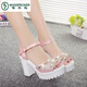 
Woodpecker 2025 new rhinestone fish-mouth shoes for women summer thick sole sponge cake Korean version waterproof platform high heel one-line buckle thick heel sandals blue upgraded version 37