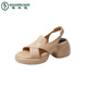
Woodpecker shit-striped open-toed Roman sandals for women in summer thick sole sponge cake women's shoes fishmouth shoes French thick heels high heels apricot color [upgraded version] 35