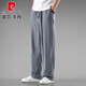 皮尔卡丹（pierre cardin）夏季中国风亚麻裤子男宽松大码休闲裤复古风透气直筒中式棉麻长裤 灰色束脚款 2XL