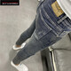 Nishihara Mi-Trendy Retro Old Blue Grey Small Feet Neun-Five Jeans Herren klassische vielseitige High Street Elastichose 1355 XP80025 Blue Grey Hosen Four Seasons Modell 29 Größen für 100-110jin [Jin gleich 0,5 kg]