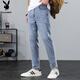 Playboy (PLAYBOY) jeans men's 2025 spring and autumn new trendy straight loose pants men's casual elastic Korean version of nine-point pants dark blue X-6115HH9901 28