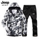 Jeep Spirit Jacket Мужская ветряная ветряная ветка установлена с тремя в одном съемном съемном наборе из двух частей теплый флисовый лайнер, костюм для камуфляжа (1203 черные + черные брюки) мужская куртка xl