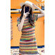 ANGEL MOOD European station dress temperament rainbow stripe design sense fat mm belly slim mid-length slim skirt for women women's clothing rainbow stripe dress long XL