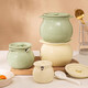 Modern Housewife Flat Lard Jar Household High Temperature Resistant Ceramic Kitchen Chili Oil Meat Oil Jar Seasoning Jar 700ML Cream Yellow High Temperature Resistant/Free Spoon