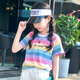 Pitt Pitt Girls Kurzarm T-Shirt Sommer 2025 Neue große Kinder Halbärmel Regenbogenstreifen t Kinder modisch Top Sommer 9889 Weiß 140 cm