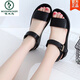 Specht Arbeiten Sandalen 2025 Neue flache Sohle komfortable einfache Einheit ein Linie Soft Soft Owes Ufer Vielseitige Online-Nicht-Schlupf-Frauenschuhe Sommer Schwarz 832 Standardgröße 33