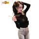 Zhidoudou Half Curtleneck Base Shirt for Women Spring and Automne 2025 New European Station Industry Industry Diamond Incrup Shirt Long Manche à manches longues et sexy Black 3899 # Plus Velvet Plus Velvet Mesh Fabric S Recommandé 75-90jin [Jin est égal à 0,5 kg]