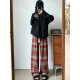 Aiyi-Kleidung plus Samt verdickte Wollplaidhose für Frauen im Herbst Neue loses Weitbein hohen Taillensport- und Freizeithosen 687 Marineblau plus Samt hohe Qualität 2xl 135-150jin [Jin gleich 0,5 kg]