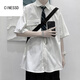 CINESSD【套装】学院风DK制服白衬衫男短袖痞帅宽松休闲日系衬衣班服一套 【三件装】白色衬衫+领带+西裤 M