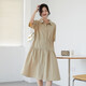 
October mother maternity dress summer new style outer shirt collar short sleeve mid-length dress large size maternity dress apricot color