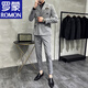 ROMON anti-wrinkle and iron-free casual double-breasted suit for groom, men's slim-fit double-slit small suit, lapel collar formal suit, double-breasted black one-piece suit S