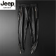 JEEP SPIRIT pilot winter casual leather pants men's velvet thickened motorcycle jogging slim leg pants harem pants loose black size 33 waist 2.6 feet 135-145 Jin [Jin equals 0.5 kg]
