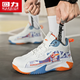 Pull back basketball shoes men's shoes new autumn high-top sports shoes youth leather waterproof thick sole non-slip heightening running shoes white/blue/orange 40