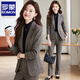 ROMON woolen suit jacket for women 2025 new autumn and winter thickened high-end professional temperament hotel work clothes suit suit dark gray suit + trousers L