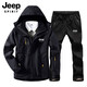 Jeep Spirit Jacket Мужская ветряная ветряная ветка установлена с тремя в одном съемном съемном наборе из двух частей теплый флисовый лайнер, костюм для камуфляжа (1203 черные + черные брюки) мужская куртка xl