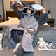 
Blue Road Feng Men's Pajamas Autumn and Winter Coral Velvet Plus Fleece Thickened Teenagers Winter Hooded Large Size Sleeve Home Suit Set 9901 Chinchilla [Sleeve Gown + Pants] Men's L (110-130)