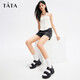 Tata Casual Dicke Sohle Sandalen Frauenschuhe weiche Sohle Strand Sandalen Sommer WL701BL4 Schwarz 39
