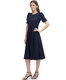 DKNY Women's Crew Neck Scuba Crepe Dress Navy 4