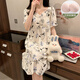 Dreaming summer sky princess style mid-length nightgown for girls 2023 new cute bear pure cotton edge Japanese pajamas QS skirt #9871 (with chest pad) L Recommended 100-120Jin [Jin equals 0.5 kg]