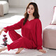 LangSha (LangSha) red pajamas for women in autumn pure cotton long sleeves year of zodiac red suit for women mother casual cool outdoor wear home clothes 681 crimson M[155-160cm/90-110Jin[Jin equals 0.5 kg]]