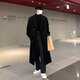 Gxmy autumn and winter new woolen coat men's handsome set of mid-length knee-length woolen windbreaker jacket three-piece set black coat + sweater + suit pants XL